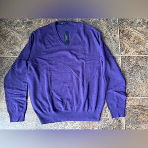 Polo Ralph Lauren 100% Merino Wool V-Neck Long Sleeve Sweater- Purple, Men’s XL